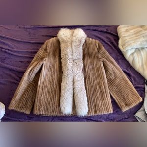 SAGA MINK + FOX trim COAT size Small